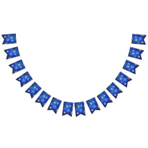 XMAS Blauwe Achtergrond met Golden Snowflakes Vlaggetjes