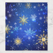 XMAS Blauwe Achtergrond met Golden Snowflakes Wijn Etiket (Enkel label)