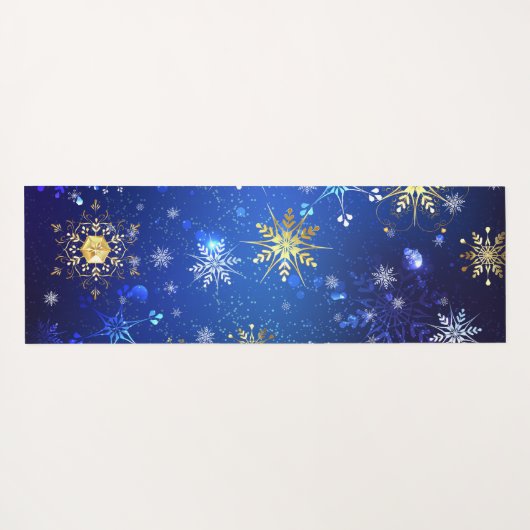 XMAS Blauwe Achtergrond met Golden Snowflakes Yogamat (Achterkant (horizontaal))