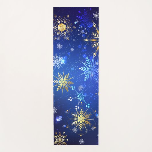 XMAS Blauwe Achtergrond met Golden Snowflakes Yogamat (Voorkant)