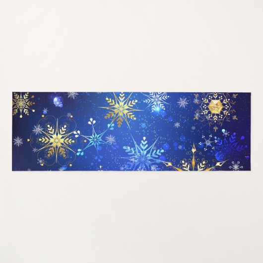 XMAS Blauwe Achtergrond met Golden Snowflakes Yogamat (Voorkant (horizontaal))