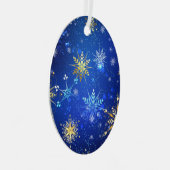 XMAS Blue Background met Golden Snowflakes Label Metalen Ornament (Voorkant Rechts)