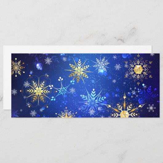 XMAS Blue Background with Golden Snowflakes Aankondiging (Voorkant / Achterkant)