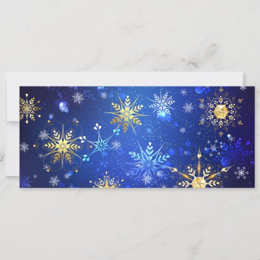 XMAS Blue Background with Golden Snowflakes Aankondiging (Voorkant)