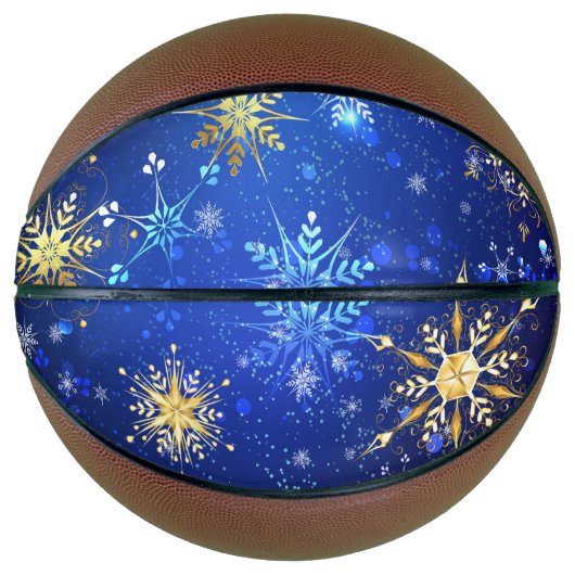 XMAS Blue Background with Golden Snowflakes Basketbal (Voorkant)