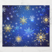 XMAS Blue Background with Golden Snowflakes Bier Etiket (Enkel label)