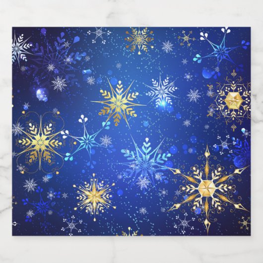 XMAS Blue Background with Golden Snowflakes Bier Etiket (Enkel label)