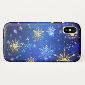 XMAS Blue Background with Golden Snowflakes Case-Mate iPhone Case (Achterkant (horizontaal))