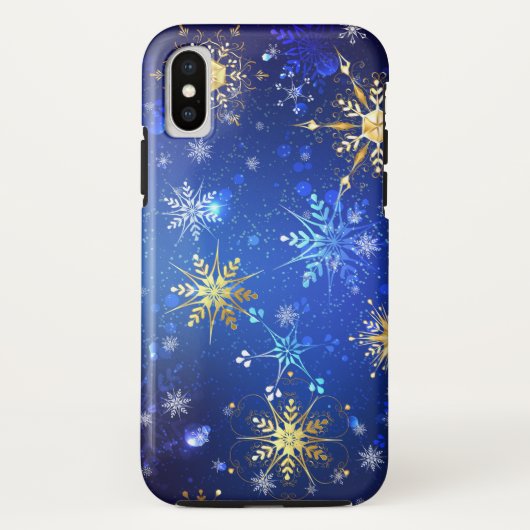 XMAS Blue Background with Golden Snowflakes Case-Mate iPhone Case (Achterkant)