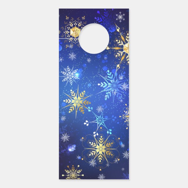 XMAS Blue Background with Golden Snowflakes Deurhanger (Voorkant)