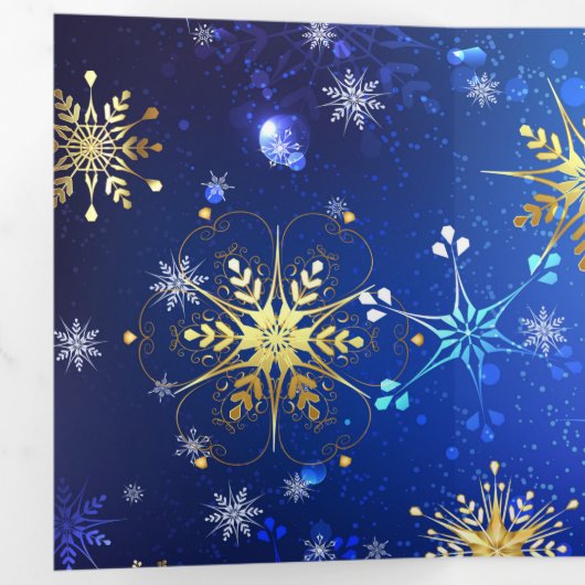 XMAS Blue Background with Golden Snowflakes Drieluik Uitnodiging (Binnenzijde eerst)