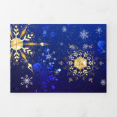 XMAS Blue Background with Golden Snowflakes Drieluik Wenskaart (Cover)