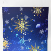 XMAS Blue Background with Golden Snowflakes Drieluik Wenskaart (Binnenzijde eerst)