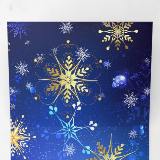XMAS Blue Background with Golden Snowflakes Drieluik Wenskaart (Binnenzijde eerst)