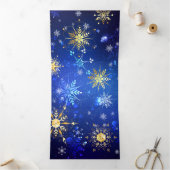 XMAS Blue Background with Golden Snowflakes Drieluik Wenskaart (Binnen)