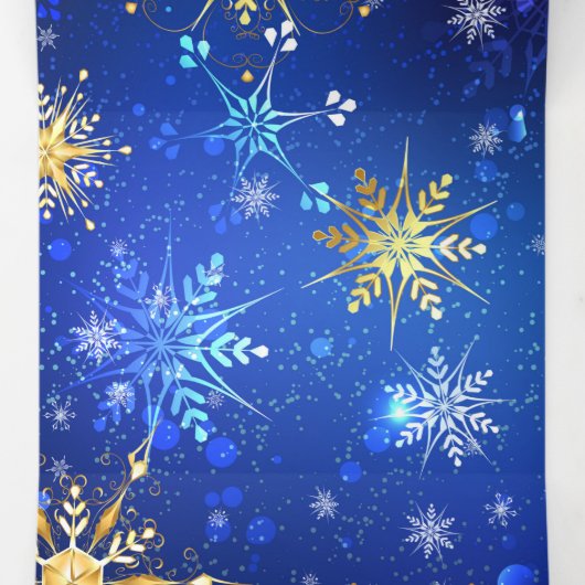 XMAS Blue Background with Golden Snowflakes Drieluik Wenskaart (Binnenkant midden)