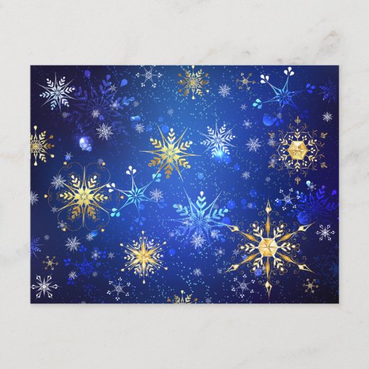 XMAS Blue Background with Golden Snowflakes Informatiekaartje (Voorkant)
