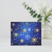 XMAS Blue Background with Golden Snowflakes Informatiekaartje (Staand voorkant)
