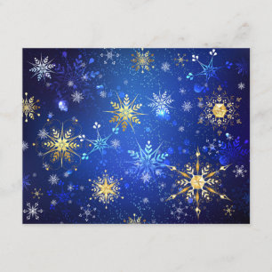 XMAS Blue Background with Golden Snowflakes Informatiekaartje