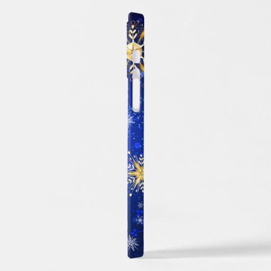 XMAS Blue Background with Golden Snowflakes iPhone Hoesje (Linkerkant)