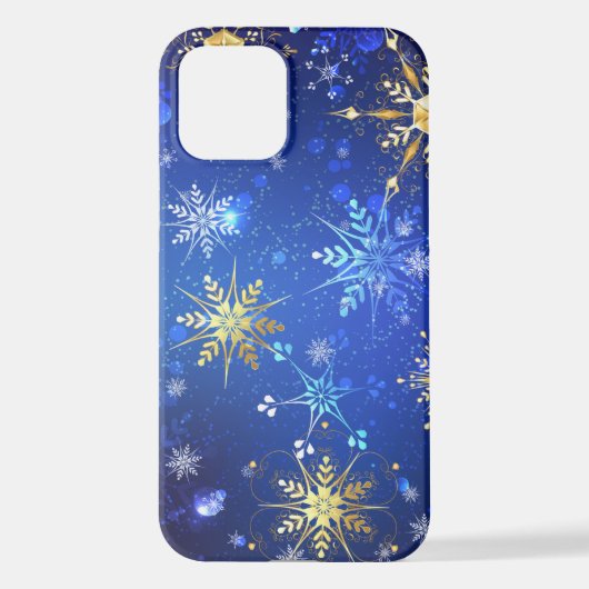 XMAS Blue Background with Golden Snowflakes iPhone Hoesje (Achterkant)