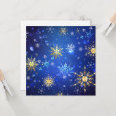 XMAS Blue Background with Golden Snowflakes Kaart (Voorkant / Achterkant in situ)