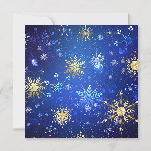 XMAS Blue Background with Golden Snowflakes Kaart (Voorkant)