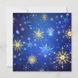XMAS Blue Background with Golden Snowflakes Kaart