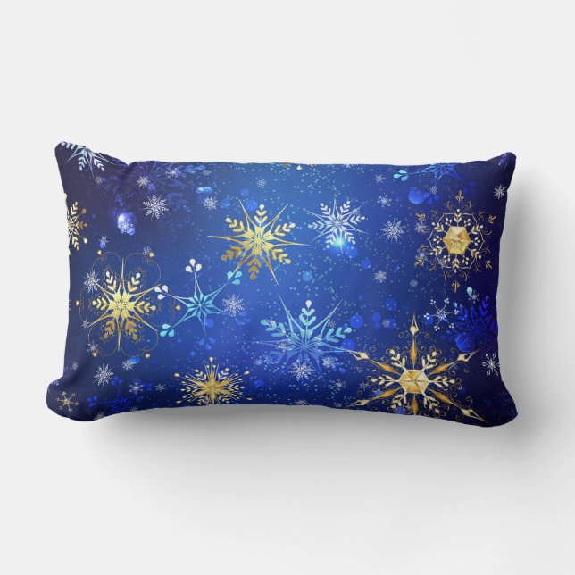 XMAS Blue Background with Golden Snowflakes Kussen (Voorkant)