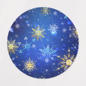 XMAS Blue Background with Golden Snowflakes Labels (Design 1)