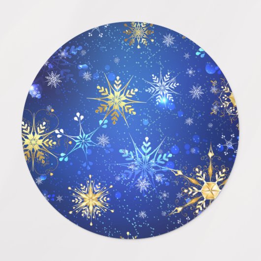 XMAS Blue Background with Golden Snowflakes Labels (Design 1)