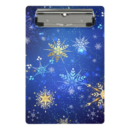 XMAS Blue Background with Golden Snowflakes Mini Klembord (Voorkant)