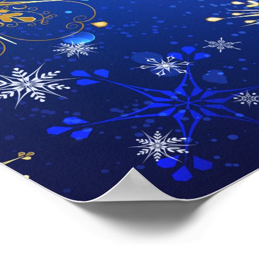 XMAS Blue Background with Golden Snowflakes Poster (Hoek)