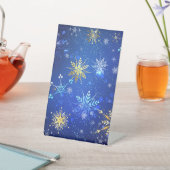 XMAS Blue Background with Golden Snowflakes Reclamebord Met Voetstuk (Insitu)