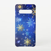 XMAS Blue Background with Golden Snowflakes Samsung Galaxy Hoesje (Achterkant)