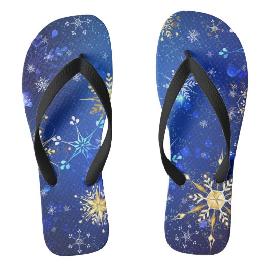 XMAS Blue Background with Golden Snowflakes Teenslippers (Voetbed)