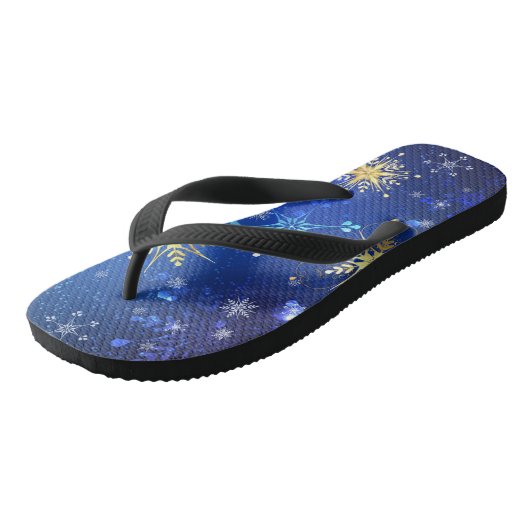 XMAS Blue Background with Golden Snowflakes Teenslippers (Schuin)