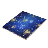 XMAS Blue Background with Golden Snowflakes Tegeltje (Zijkant)
