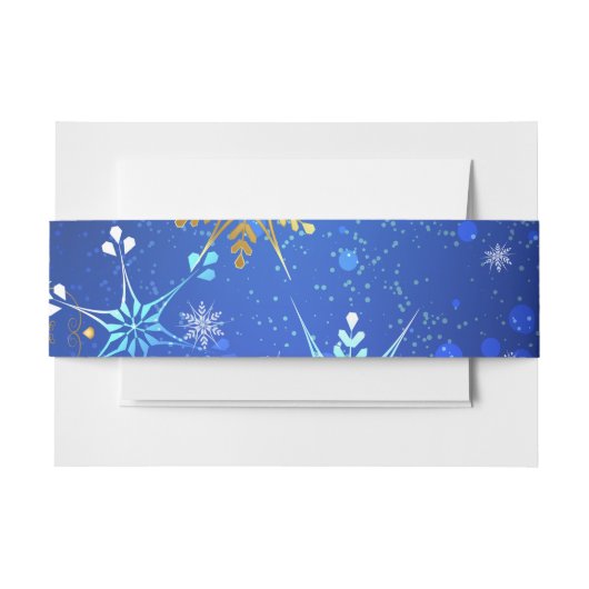 XMAS Blue Background with Golden Snowflakes Uitnodigingen Wikkel (Voorkant Voorbeeld)