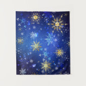 XMAS Blue Background with Golden Snowflakes Wandkleed (Voorkant)