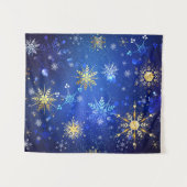 XMAS Blue Background with Golden Snowflakes Wandkleed (Voorkant (horizontaal))