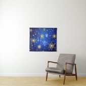 XMAS Blue Background with Golden Snowflakes Wandkleed (In Situ (horizontaal))