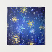 XMAS Blue Background with Golden Snowflakes Wandkleed (Voorkant (horizontaal))