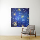 XMAS Blue Background with Golden Snowflakes Wandkleed (In Situ (horizontaal))
