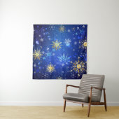 XMAS Blue Background with Golden Snowflakes Wandkleed (In situ)