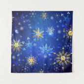 XMAS Blue Background with Golden Snowflakes Wandkleed (Voorkant)