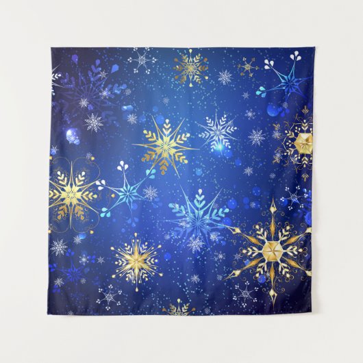 XMAS Blue Background with Golden Snowflakes Wandkleed (Voorkant)
