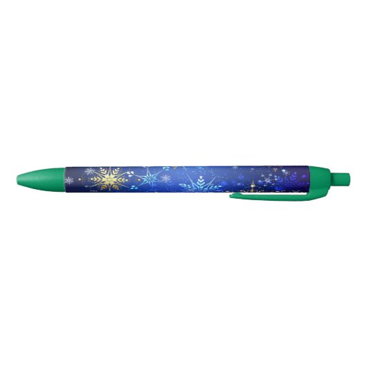 XMAS Blue Background with Golden Snowflakes Zwarte Inkt Pen (Bodem)
