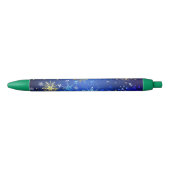 XMAS Blue Background with Golden Snowflakes Zwarte Inkt Pen (Voorkant)
