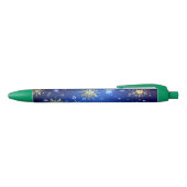 XMAS Blue Background with Golden Snowflakes Zwarte Inkt Pen (Bovenkant)